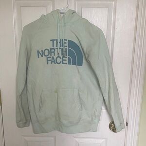 The North Face Light Green Hoodie with Blue Logo